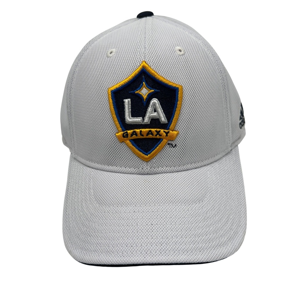 Adidas LA Galaxy MLS Soccer Mesh Fitted Hat White Navy Gold S/M New With Tags